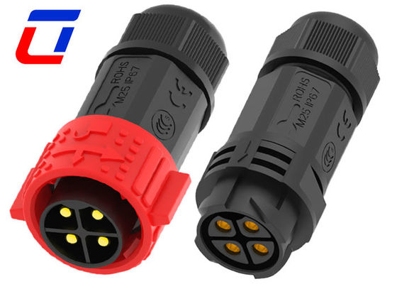 Red IP67 Power Cable Connector 500V 40A Soldering Type Male Female Connector 4 Pin