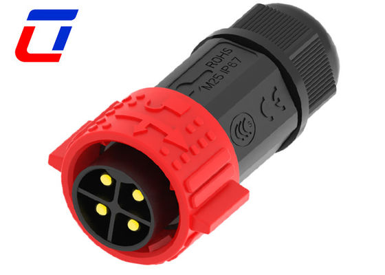 Red IP67 Power Cable Connector 500V 40A Soldering Type Male Female Connector 4 Pin