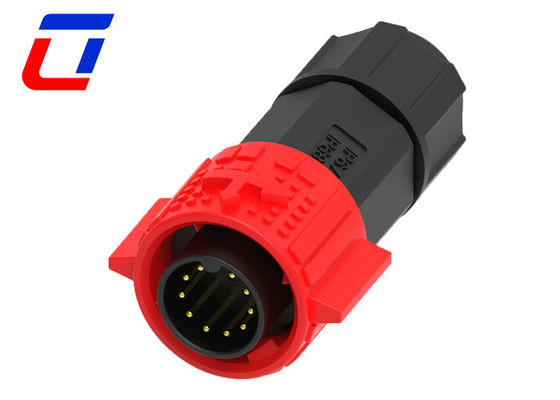 Red M19 IP67 Waterproof Connector 10 Pin Male Female Water Tight Cable Connector