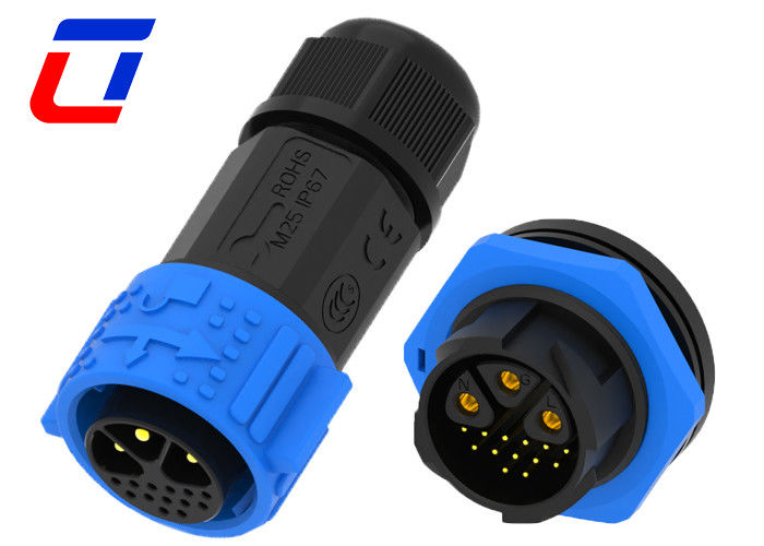30A 3 Pin Waterproof Cable Connector IP67 16 Pin Self Locking Multi Core Structure