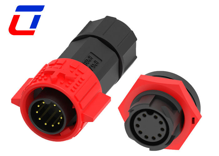 Red M19 IP67 Waterproof Connector 10 Pin Male Female Water Tight Cable Connector