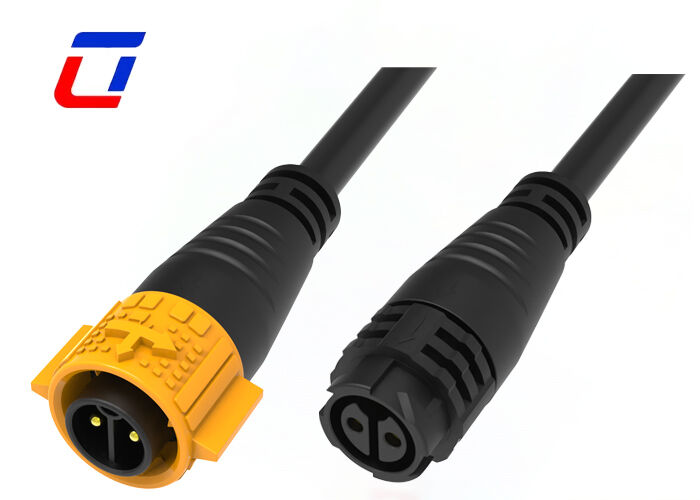 IP67 Waterproof Power Cable Connector M19 2Pin Yellow Molded Push Lock Connectors