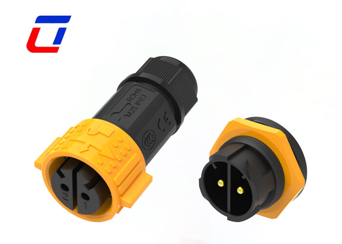 2 Pin 50A M25 Watertight Electrical Connectors Plastic PA66 Circular Plug Socket Connectors